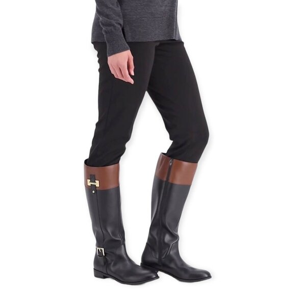 Karen Scott DELIEE2 Women's Low Heel Knee High Riding Boots Black/Cognac - Picture 1 of 8